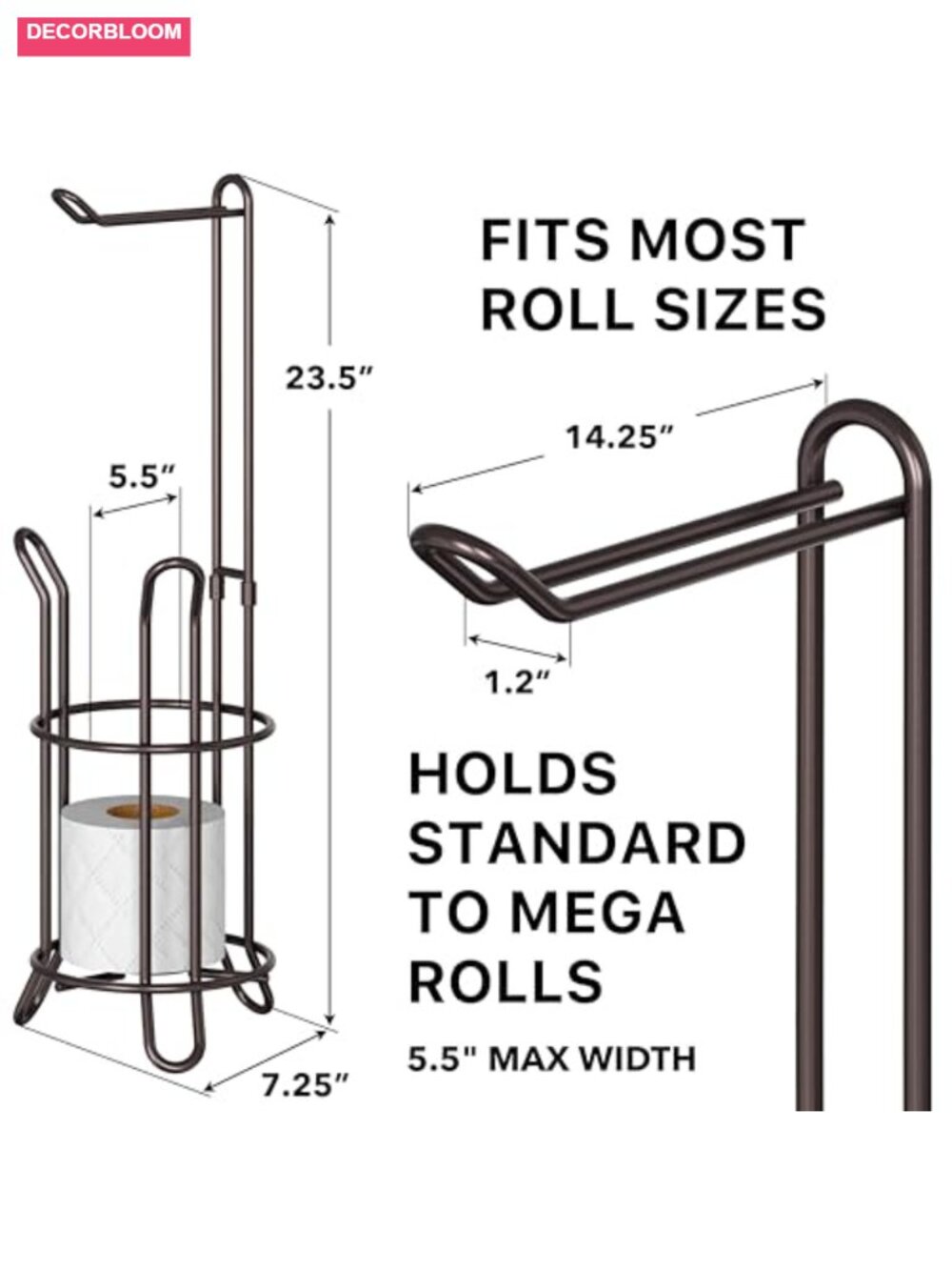 Free-Standing Toilet Paper Holder Stand 4 Roll Capacity Bronze - Picture 2 of 6
